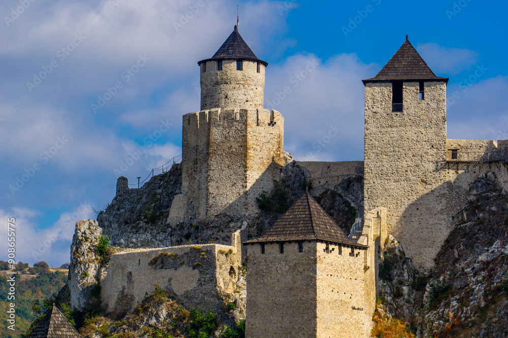 Majestic view of Golubac fortress overlooking Danube river in Serbia on a sunny afternoon Majestic view of Golubac fortress overlooking Danube river in Serbia on a sunny afternoon