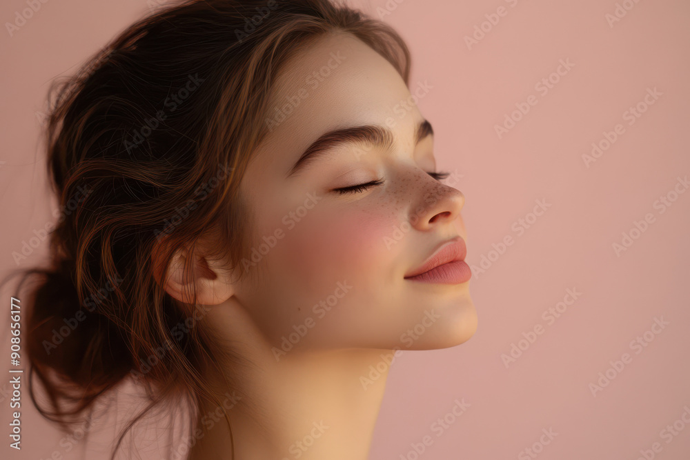 A close up of a girl's face with her eyes closed A close up of a girl's face with her eyes closed