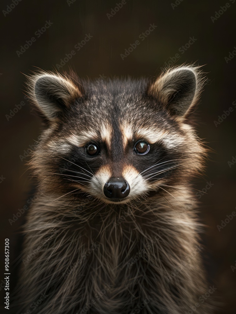 Captivating Close-up Portrait of a Raccoon Against Dark Background Captivating Close-up Portrait of a Raccoon Against Dark Background