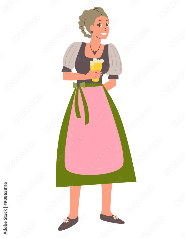 Pretty Woman Wearing Dirndl. Traditional Bavarian Clothing Illustration. Beer Festival Celebration. Pretty Woman Wearing Dirndl. Traditional Bavarian Clothing Illustration. Beer Festival Celebration.