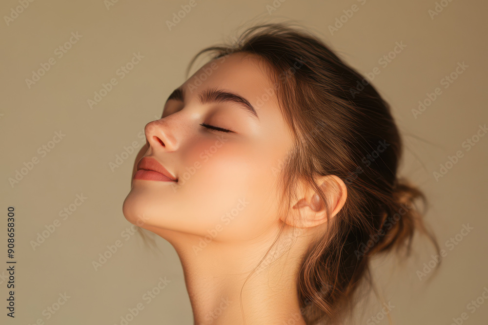 A close up of a girl's face with her eyes closed A close up of a girl's face with her eyes closed