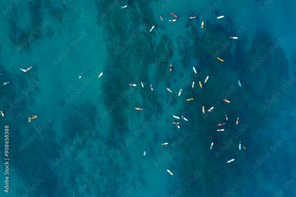 Surfers Waiting for Waves at Waikiki Beach, Honolulu, O'ahu, Hawai'i