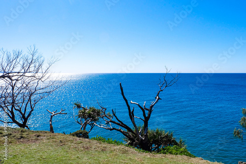 Noosa National Park, Coastal Walk, hike along the stunning blue sea and ocean on a beautiful sunny blue sky day, Sunshine Coast, Australia 