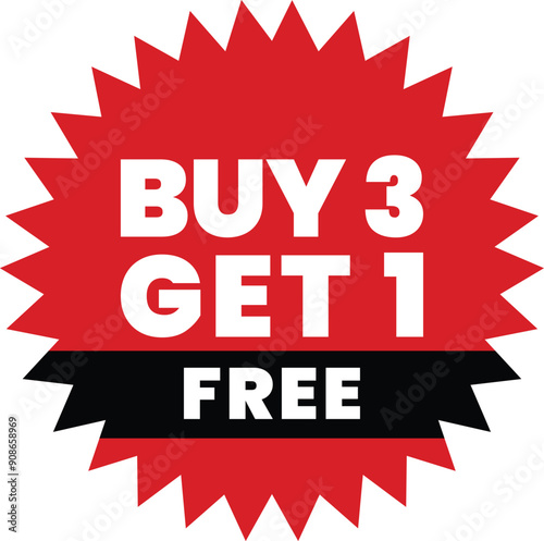 Buy 3 Get 1 Free E-commerce Discount Offer Tags Design Vector Illustration