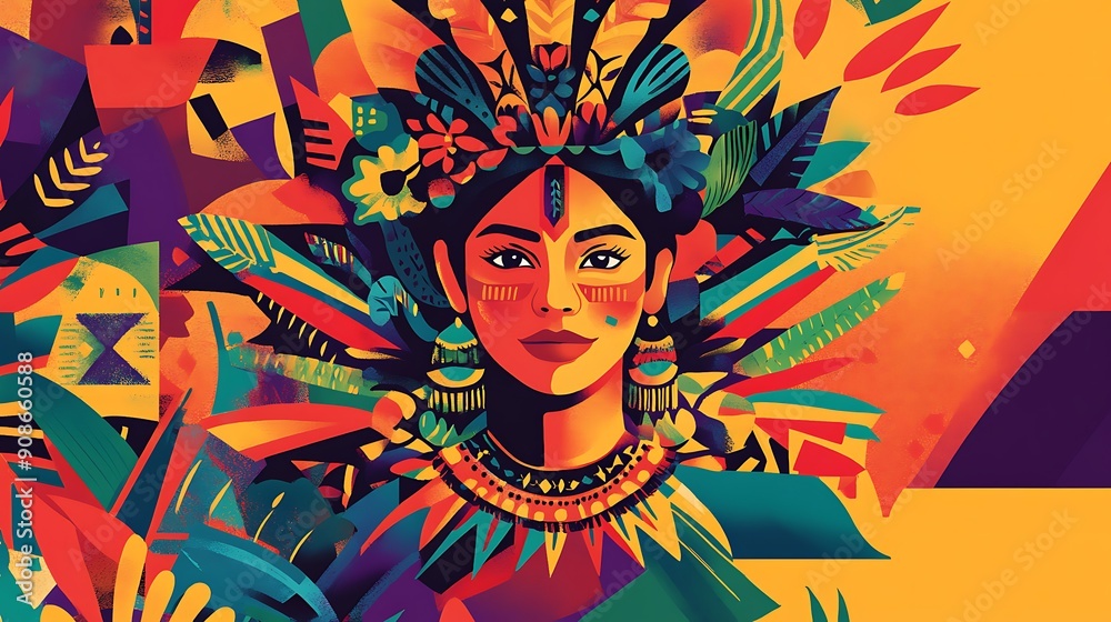 A Woman With Vivid Makeup Surrounded by Abstract Colorful Shapes A Woman With Vivid Makeup Surrounded by Abstract Colorful Shapes