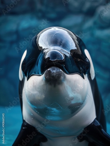 Close-up View of Orca Surfacing in Ocean Waters