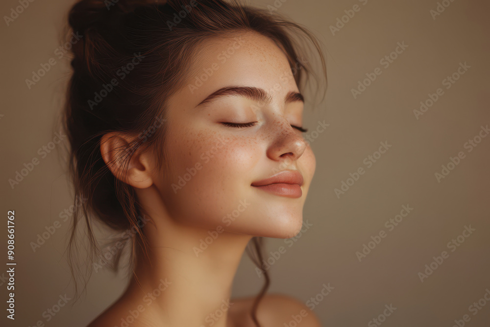 A close up of a girl's face with her eyes closed A close up of a girl's face with her eyes closed