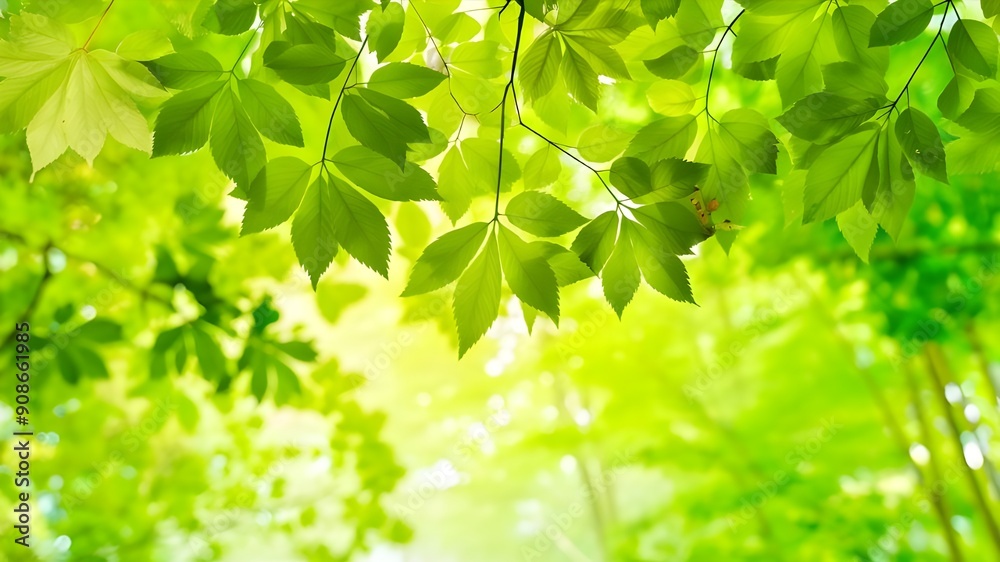 Green leaves in the background, creating a lush and dense forest-like atmosphere. Green leaves in the background, creating a lush and dense forest-like atmosphere.