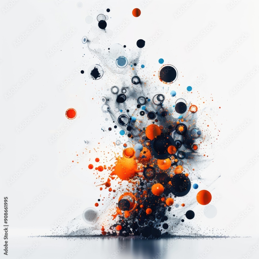 The image is a colorful explosion of paint splatters, with a mix of orange The image is a colorful explosion of paint splatters, with a mix of orange