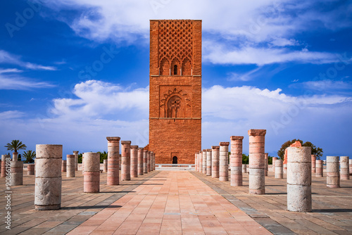 Rabat, Morocco. Hassan Tower, minaret of an incomplete mosque commissioned by Almohad Caliphate in 12th century. photo