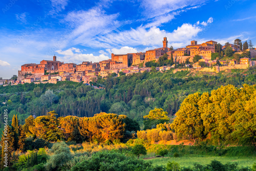 Montepulciano, Italy. Beautiful cityscape view of historical town famous for its wine, Tuscany countryside.