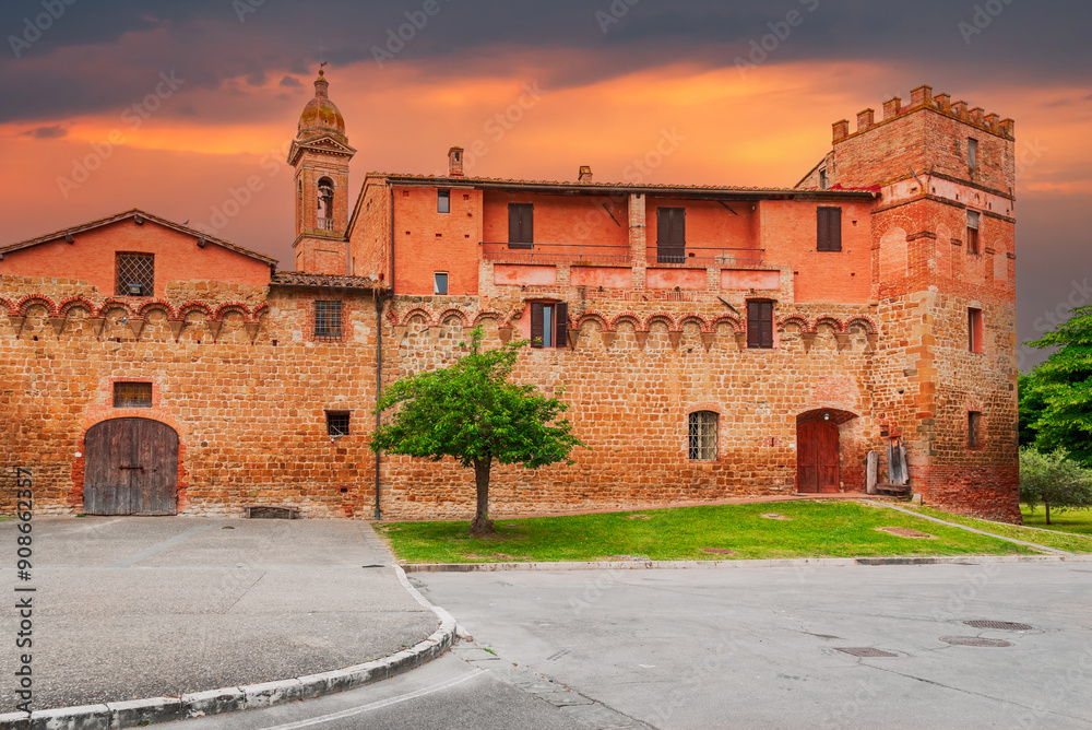 Buonconvento, Tuscany. Typical medieval tuscan town, in Province of Siena, Italy travel place.