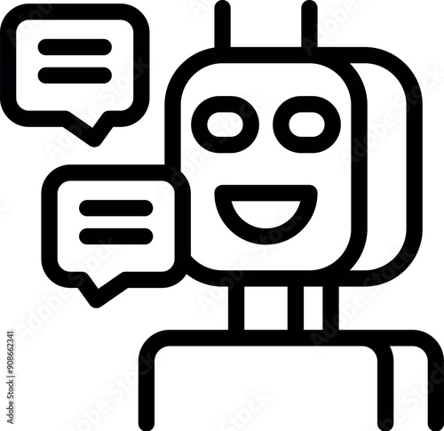 Line art icon of a chatbot communicating through speech bubbles, symbolizing artificial intelligence and conversational technology