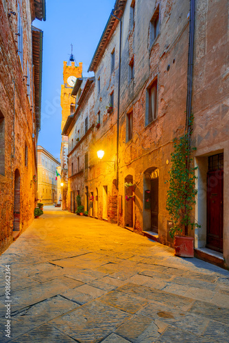 Obraz na płótnie Pienza, Italy. City Hall and Corso il Rossellino, beautiful historical center of Comune di Pienza. w salonie