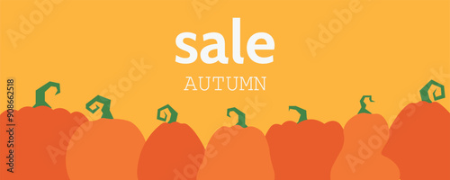 Autumn food flat banner with pumpkins. Autumn harvest . For SALE banner, wedding invitation card, posters, cover design templates, social media stories wallpapers