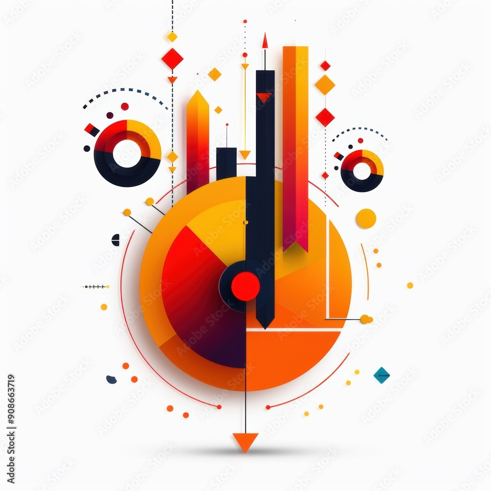 Obraz premium Securities progress trends, geometric design, bold colors, isolated on white background
