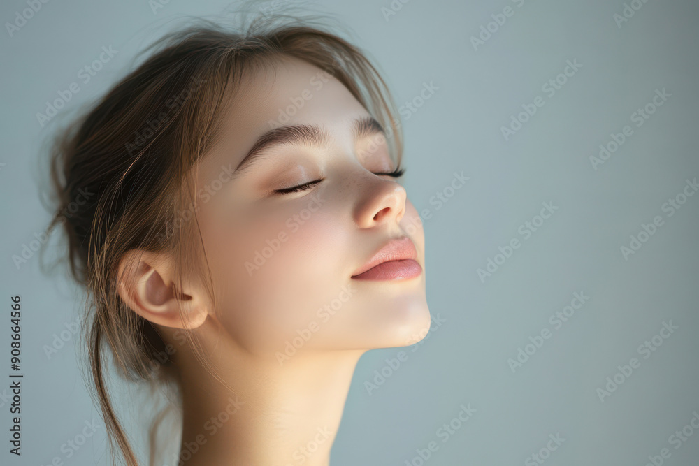A close up of a girl's face with her eyes closed A close up of a girl's face with her eyes closed