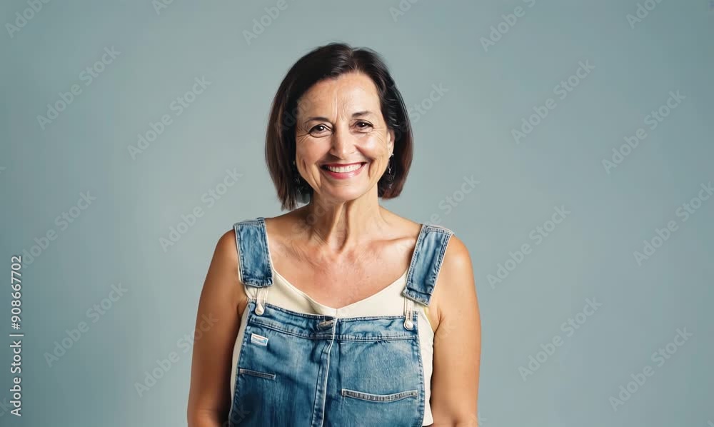 Portrait of a happy mature woman smiling at the camera over grey background Portrait of a happy mature woman smiling at the camera over grey background