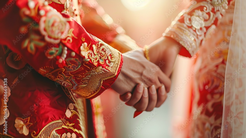 Portrait of groom and bride holding hands, traditional wedding ceremony Portrait of groom and bride holding hands, traditional wedding ceremony