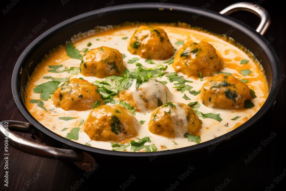 malai kofta, showcasing cheese paneer and vegetable balls, deep-fried and served in a thick, creamy sauce malai kofta, showcasing cheese paneer and vegetable balls, deep-fried and served in a thick, creamy sauce