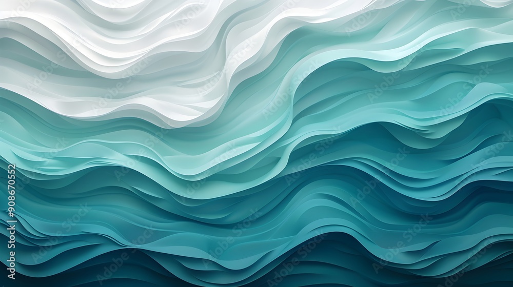 Fototapeta premium an ocean wave-inspired background with smooth, undulating lines in varying shades of turquoise, deep sea blue, and white, mimicking the movement of water. abstract design