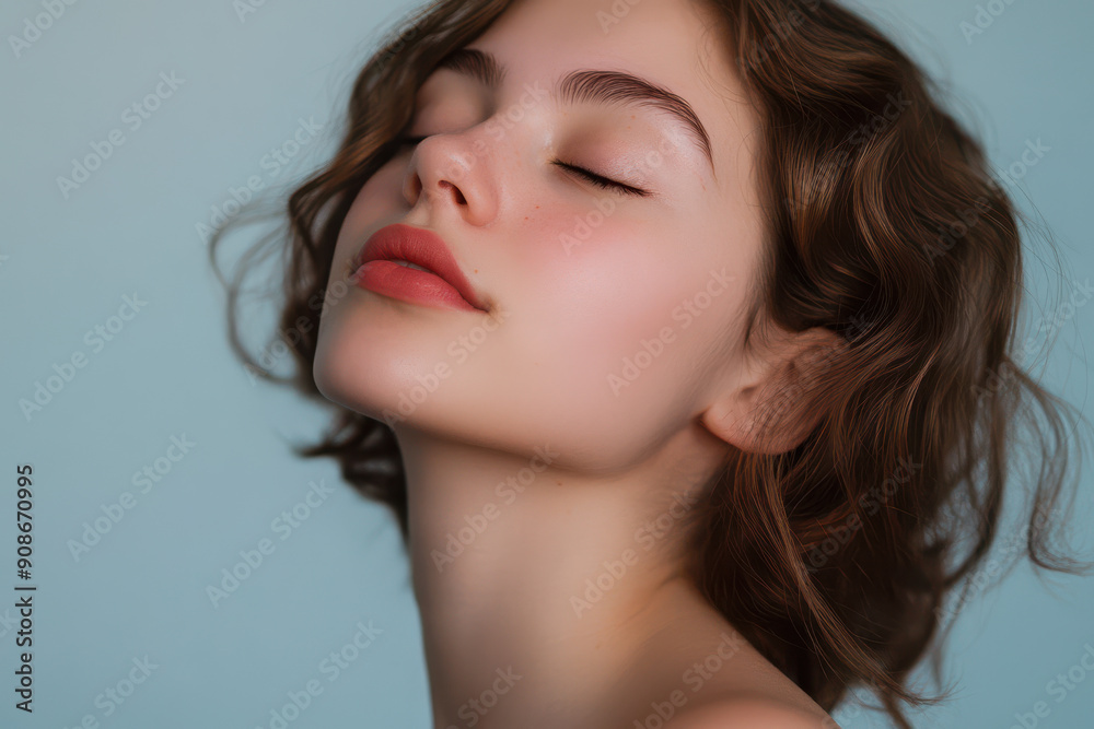 A close up of a girl's face with her eyes closed A close up of a girl's face with her eyes closed