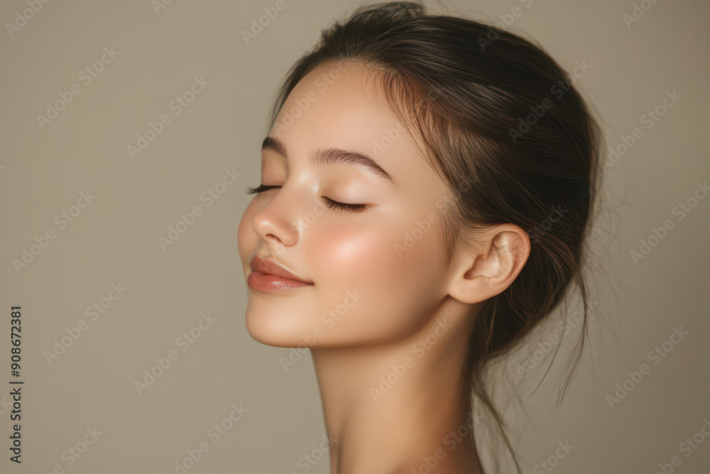 A close up of a girl's face with her eyes closed A close up of a girl's face with her eyes closed