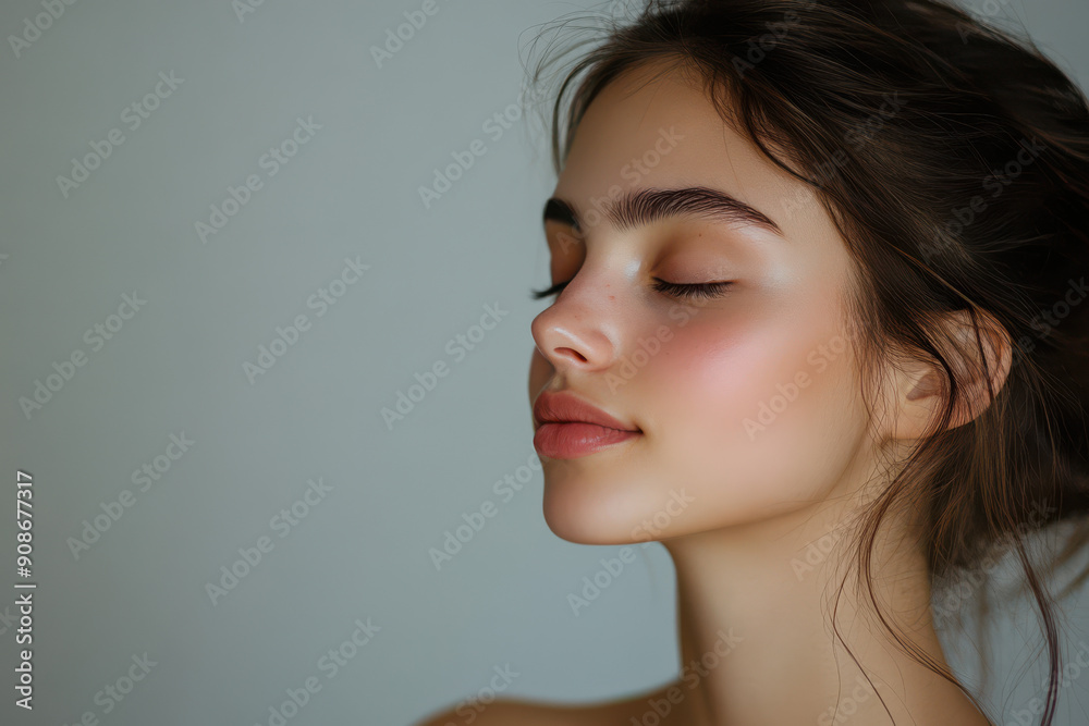 A close up of a girl's face with her eyes closed A close up of a girl's face with her eyes closed