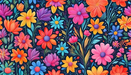 Wallpaper Mural Beautiful Flowers Pattern Chalk Art Illustration Background Torontodigital.ca