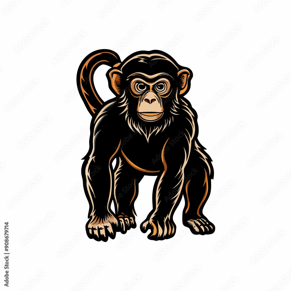 Six monkey silhouettes on a white background. Six monkey silhouettes on a white background.