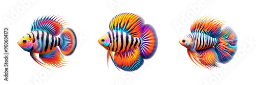 Zebra Danios fish full body set of against Transparent background