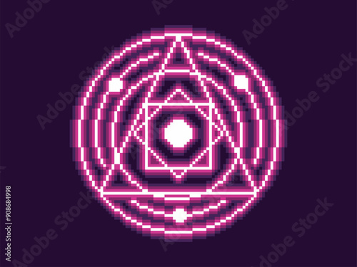 Glowing Pink Magic Transmutation Circle, Pixel Art Illustration