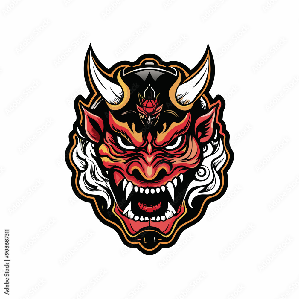 Oni tattoo design with intricate details.