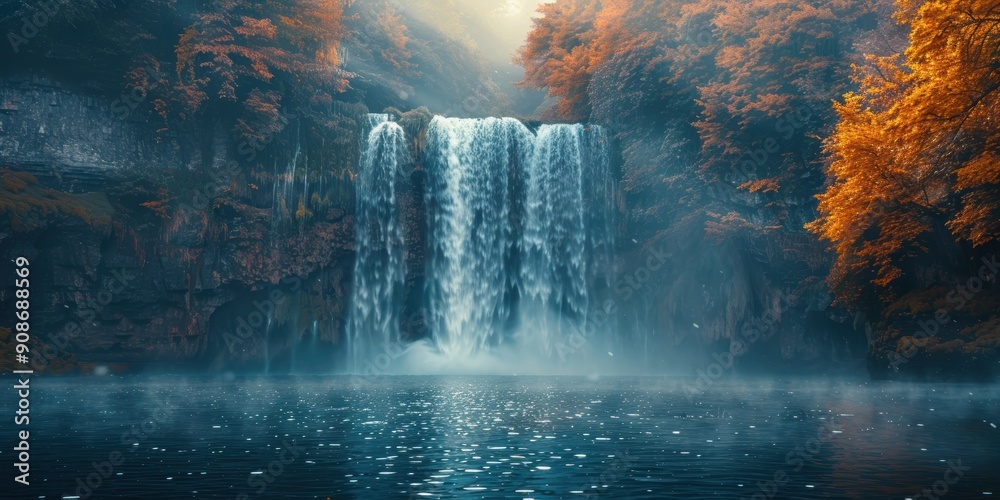 Majestic Waterfall Surrounded by Autumn Foliage