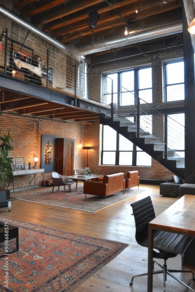 Image showcasing Industrial Loft Office. An office set in a refurbished industrial loft ...
