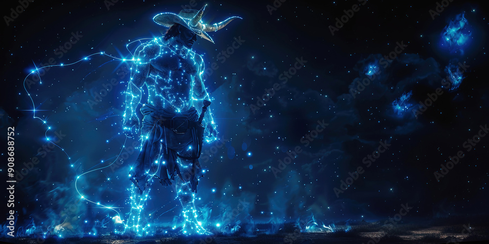 Obraz premium Taurus bull animal artiodactyl symbol of zodiac horoscope constellation of east, blue fiery neon background.