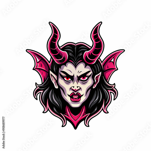 A succubus face with detailed features, alluring yet sinister.