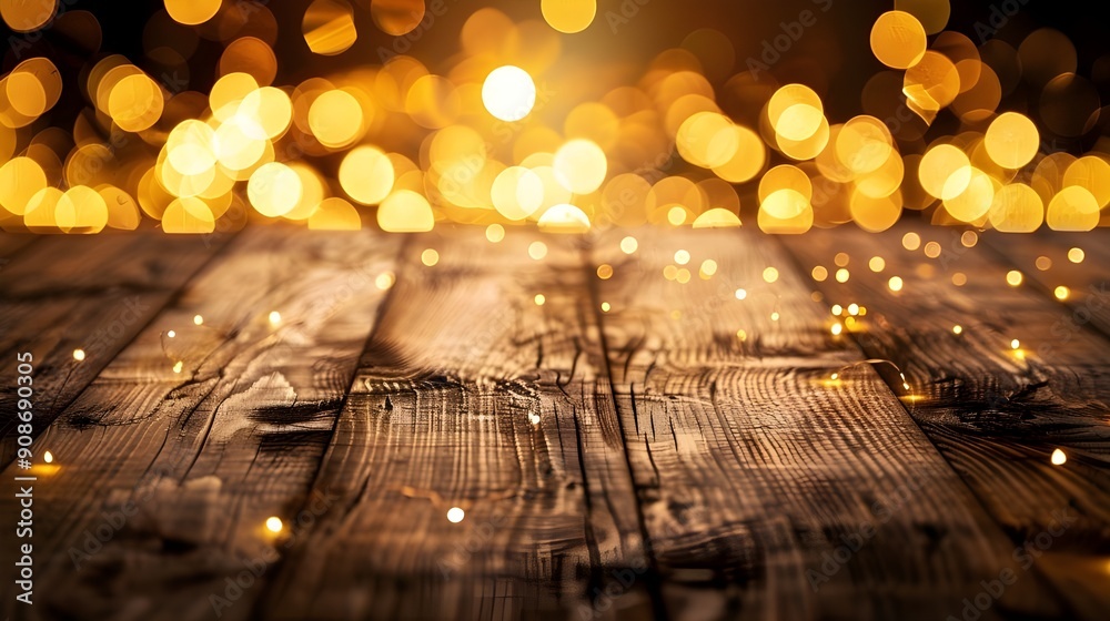 Rustic Wooden Table with Warm Golden Lights Rustic Wooden Table with Warm Golden Lights