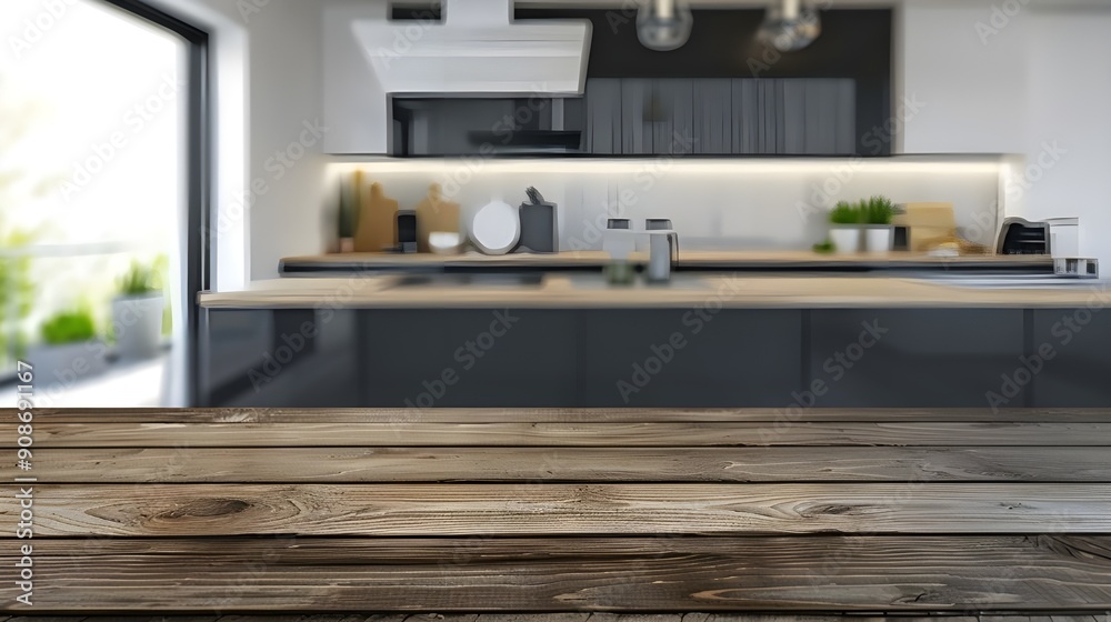 Wooden Tabletop in a Modern Kitchen Wooden Tabletop in a Modern Kitchen