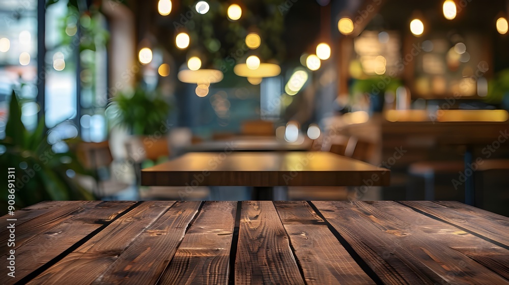 Wooden Table in a Cozy Cafe Wooden Table in a Cozy Cafe