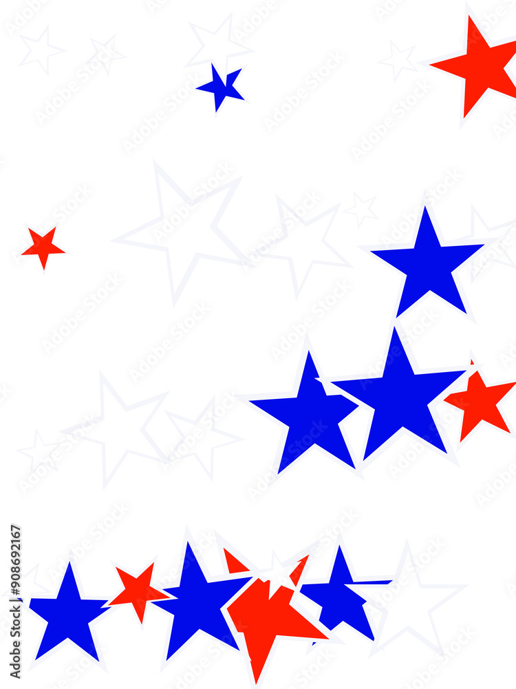  backdrop Vector Illustration, Blue and Red 4th of July Stars sparkles isolated on white.