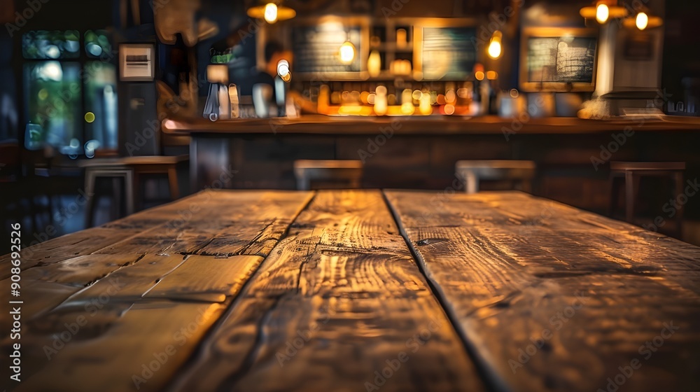 Wooden Table in a Bar Wooden Table in a Bar