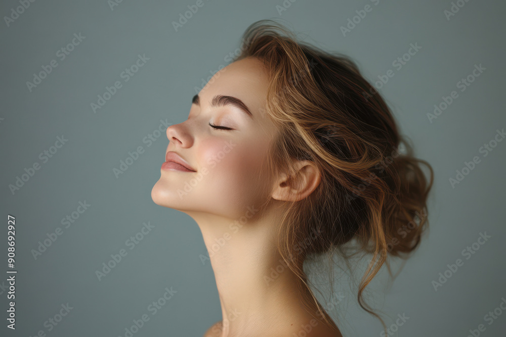 A close up of a girl's face with her eyes closed