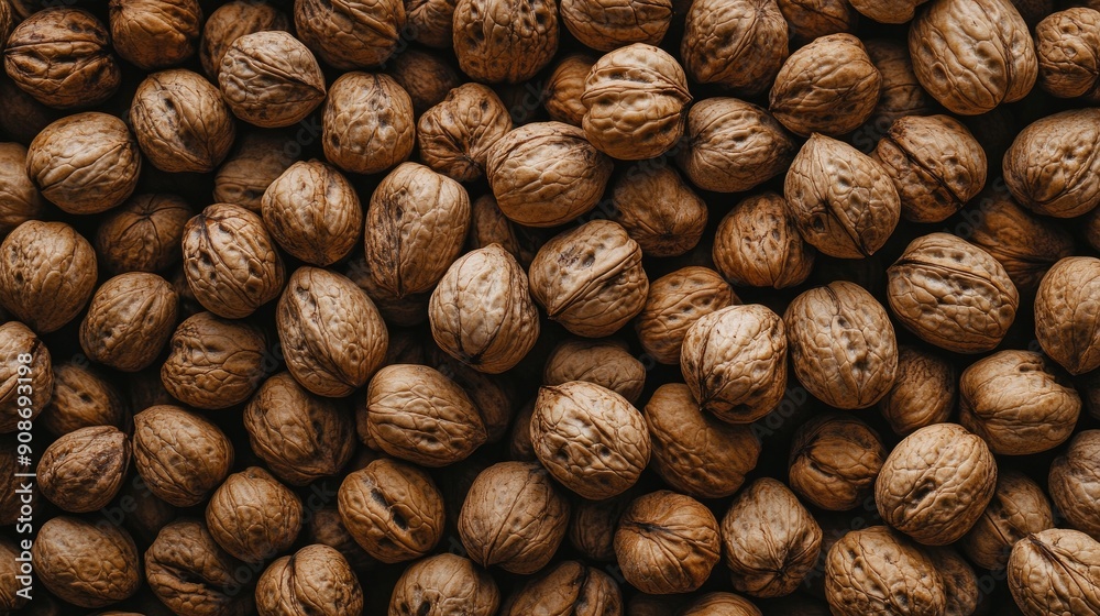 Top-down view of walnuts, perfect for a healthy and organic background. Top-down view of walnuts, perfect for a healthy and organic background.
