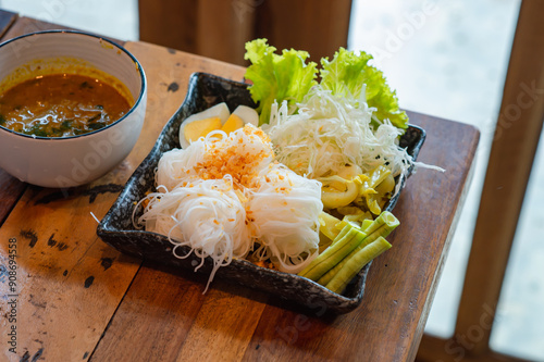 Crab curry with chapu leaves with side dishes, prepared to serve, Southern food, Thailand, restaurants in Thailand photo