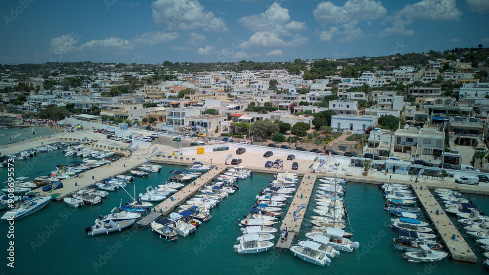 Fototapeta premium Torre Vado is in the province of Lecce, Italy. Located in the lower Salento, it is a renowned seaside resort on the Ionian coast of Salento. The coast is characterized by low cliffs