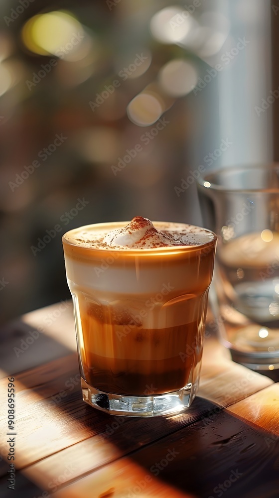 Creamy Frappuccino Drink on Wooden Table with Blurred Background Creamy Frappuccino Drink on Wooden Table with Blurred Background