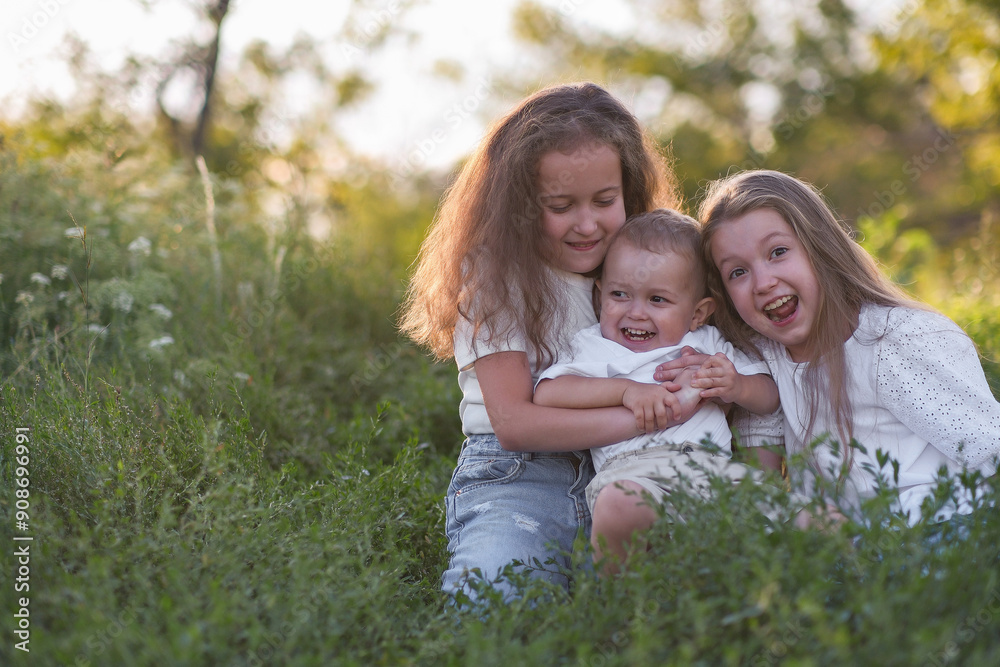 Joyful children are playing together outdoors, embracing the beauty of nature and friendship Joyful children are playing together outdoors, embracing the beauty of nature and friendship