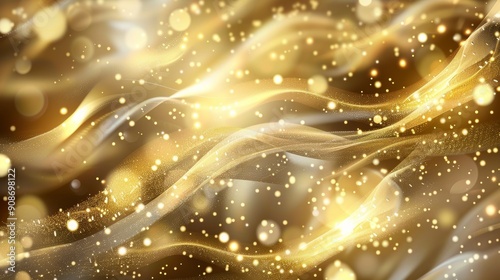 Luxurious golden sparkling background with bokeh lights and elegant lines in realistic vector design
