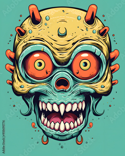 Monster headfull aggressive expression lowbrow surrealist illustratration